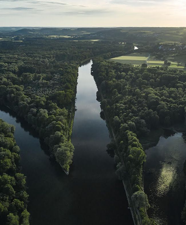 Luftaufnahme Abendstimmung am Donau-Lech-Spitz in Niederschönenfeld